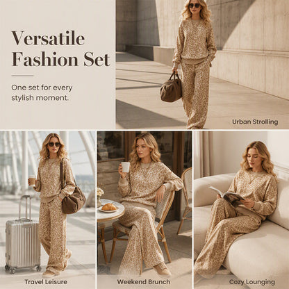 🌸Hot Sale 50% OFF💖Women's Leopard Print Sweatshirt & Wide-Leg Pants Set