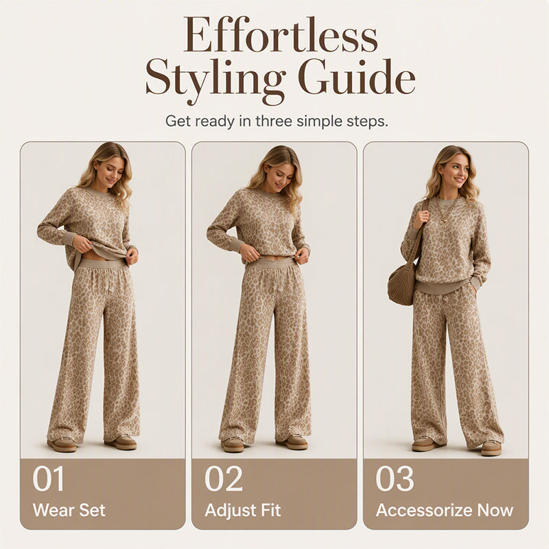 🌸Hot Sale 50% OFF💖Women's Leopard Print Sweatshirt & Wide-Leg Pants Set