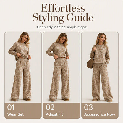 🌸Hot Sale 50% OFF💖Women's Leopard Print Sweatshirt & Wide-Leg Pants Set
