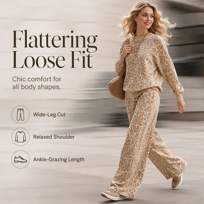 🌸Hot Sale 50% OFF💖Women's Leopard Print Sweatshirt & Wide-Leg Pants Set