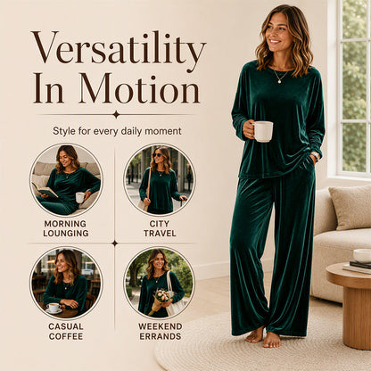 Women's Velvet Long Sleeve Top & Wide-Leg Pants Set