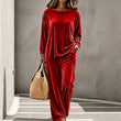 Women's Velvet Long Sleeve Top & Wide-Leg Pants Set