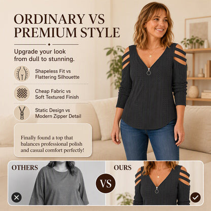 👖 LIMITED-TIME 50% OFF! ✨ Women's Cold Shoulder Zipper T-Shirt