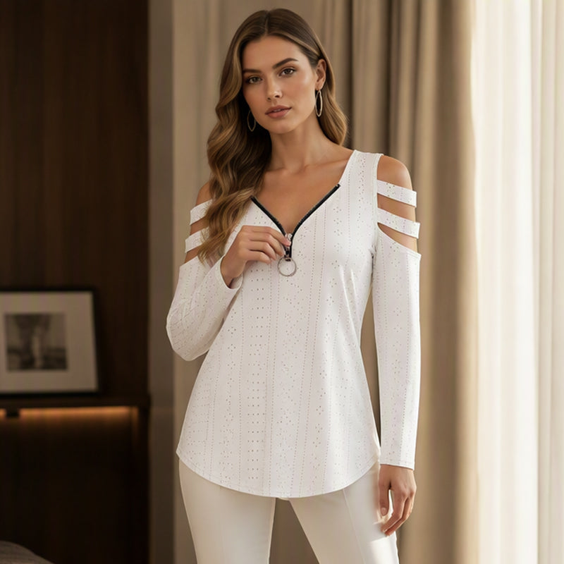 👖 LIMITED-TIME 50% OFF! ✨ Women's Cold Shoulder Zipper T-Shirt