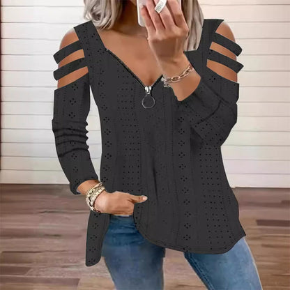 👖 LIMITED-TIME 50% OFF! ✨ Women's Cold Shoulder Zipper T-Shirt