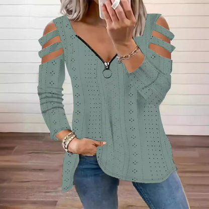 👖 LIMITED-TIME 50% OFF! ✨ Women's Cold Shoulder Zipper T-Shirt