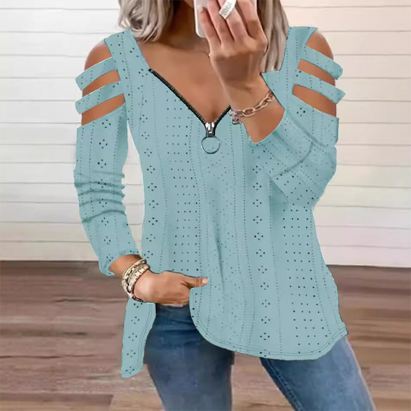 👖 LIMITED-TIME 50% OFF! ✨ Women's Cold Shoulder Zipper T-Shirt
