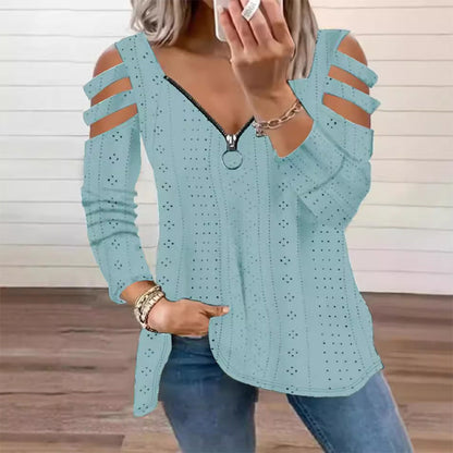 👖 LIMITED-TIME 50% OFF! ✨ Women's Cold Shoulder Zipper T-Shirt