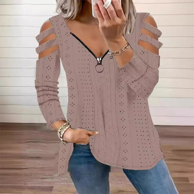 👖 LIMITED-TIME 50% OFF! ✨ Women's Cold Shoulder Zipper T-Shirt