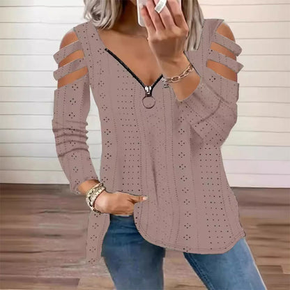 👖 LIMITED-TIME 50% OFF! ✨ Women's Cold Shoulder Zipper T-Shirt