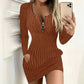 ⌛Limited-Time Offer🛍️Women's Front Zipper Ribbed Knit Dress