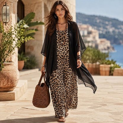 Women's Chic Flowy Maxi Dress and Cover-Up Set