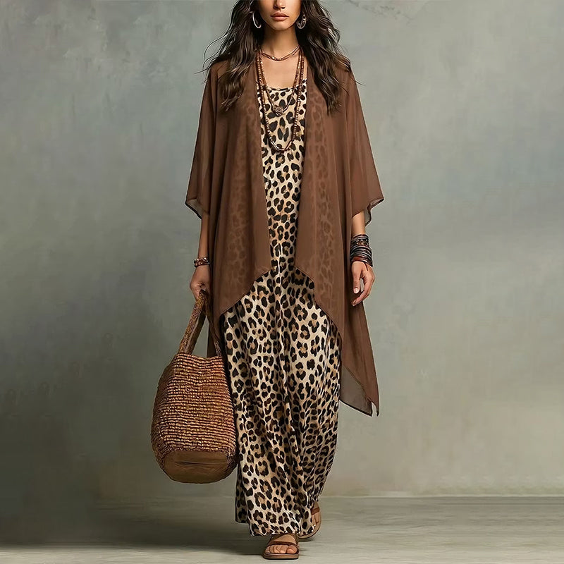 Women's Chic Flowy Maxi Dress and Cover-Up Set