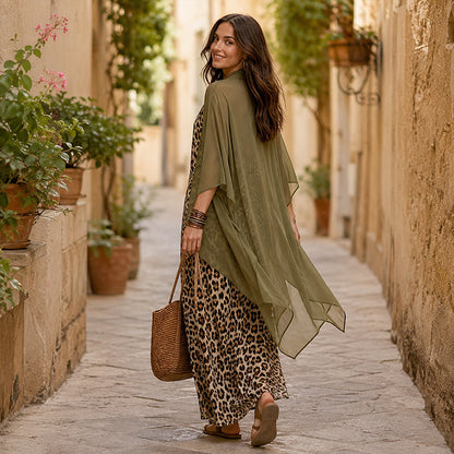Women's Chic Flowy Maxi Dress and Cover-Up Set