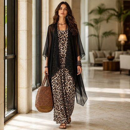Women's Chic Flowy Maxi Dress and Cover-Up Set