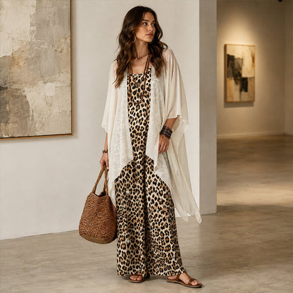 Women's Chic Flowy Maxi Dress and Cover-Up Set