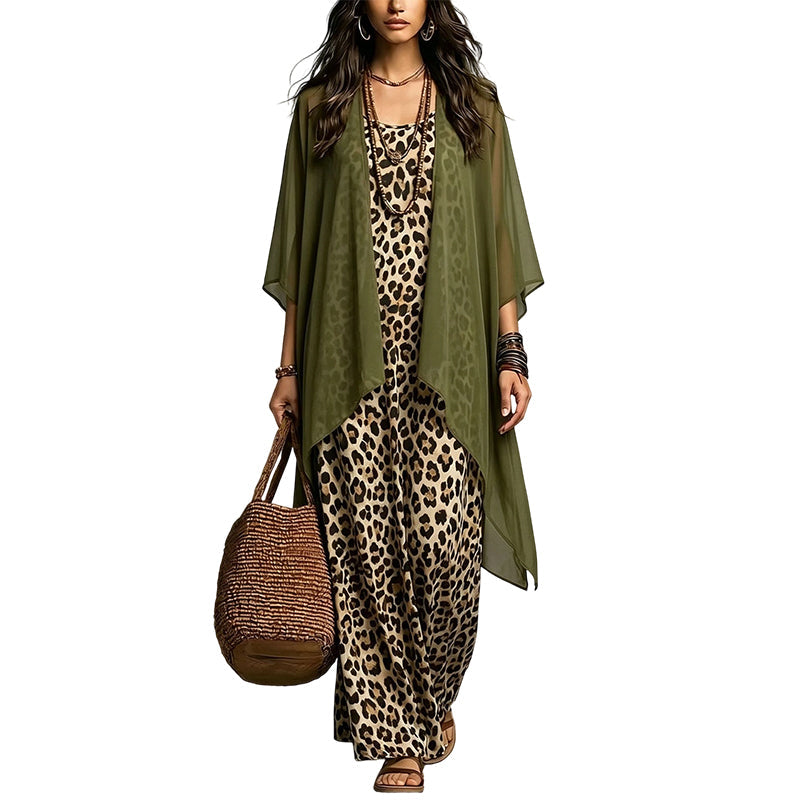 Women's Chic Flowy Maxi Dress and Cover-Up Set
