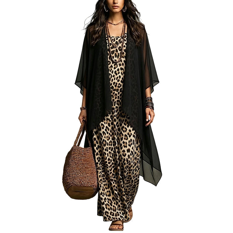 Women's Chic Flowy Maxi Dress and Cover-Up Set