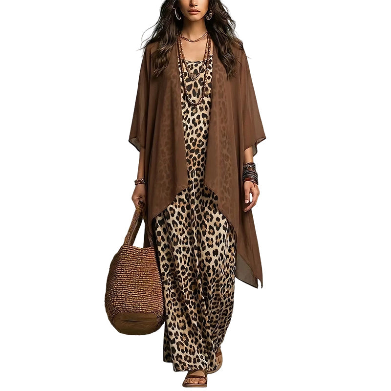 Women's Chic Flowy Maxi Dress and Cover-Up Set