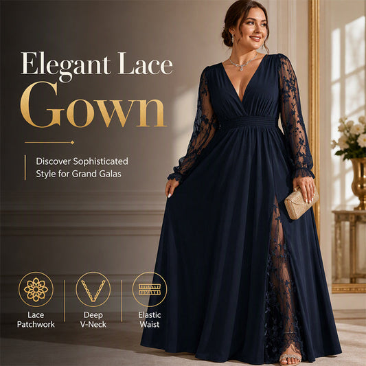 👖 LIMITED-TIME 50% OFF! ✨ Women’s Elegant V Neck Lace Patchwork Maxi Dress