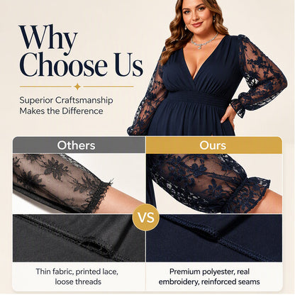 Women’s Elegant V Neck Lace Patchwork Maxi Dress