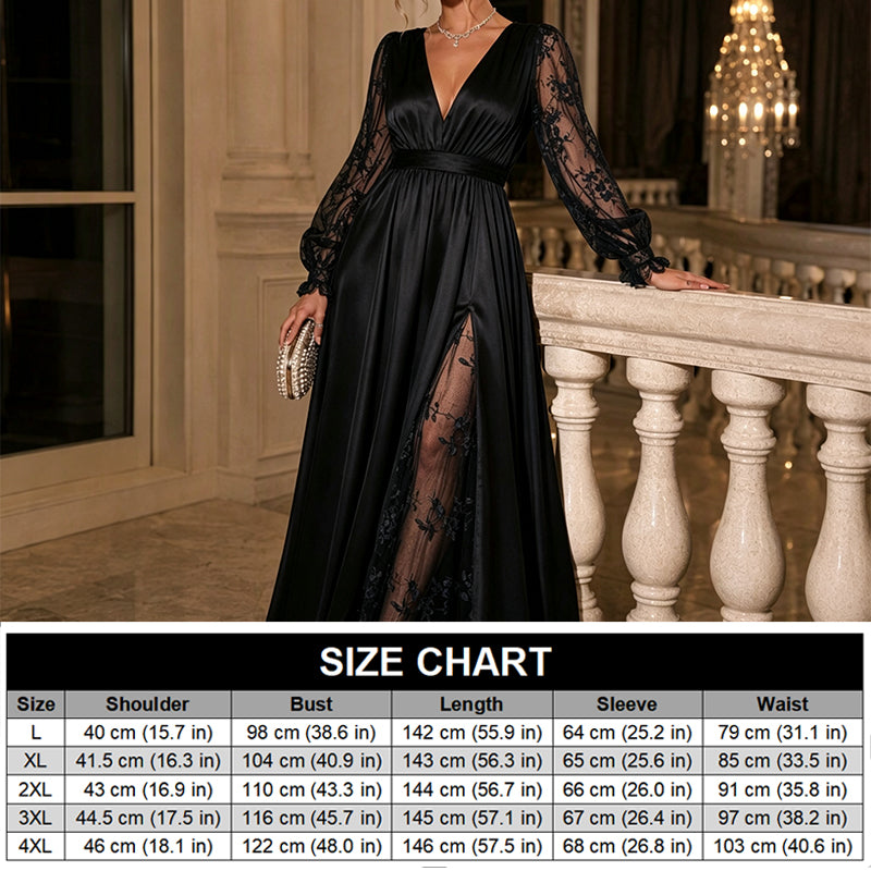 Women’s Elegant V Neck Lace Patchwork Maxi Dress