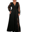 Women’s Elegant V Neck Lace Patchwork Maxi Dress
