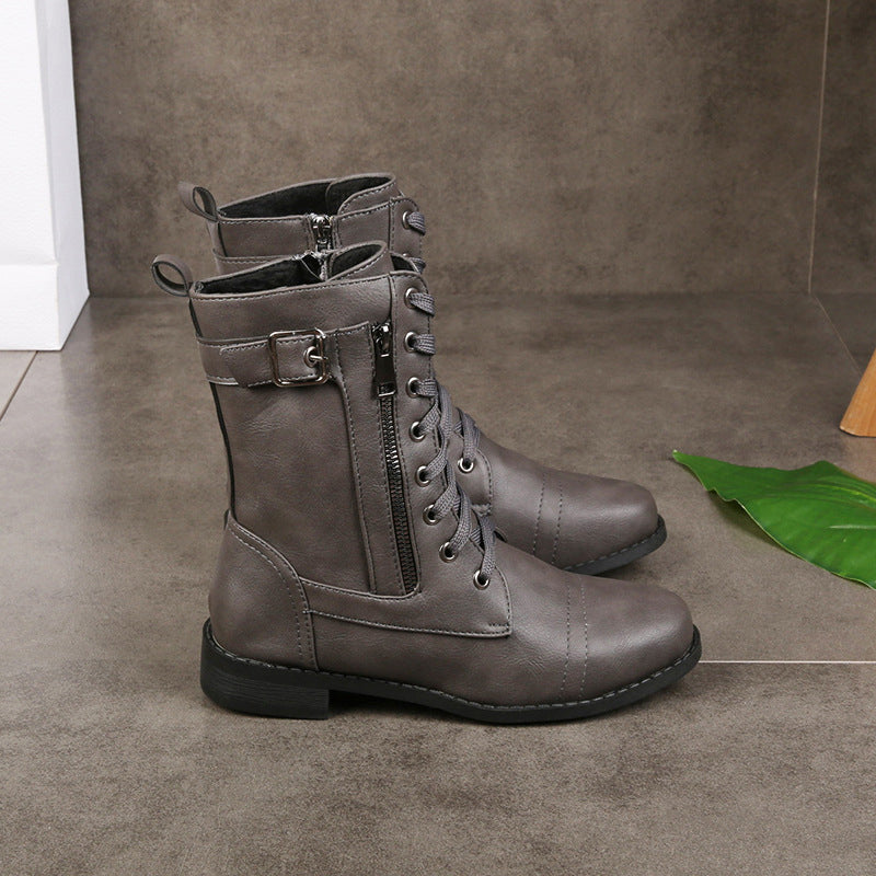 Women's Round Toe Chunky Heel Martin Boots