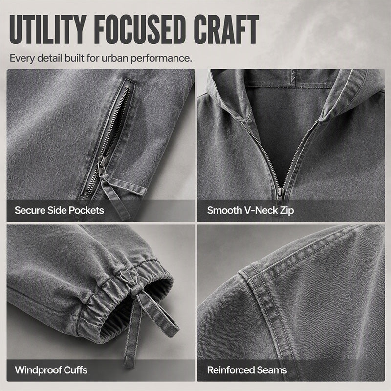 Men's Vintage Washed Half-Zip Hooded Top