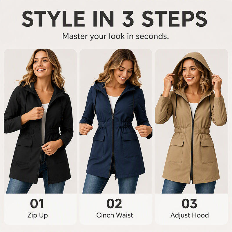 ⏰Last Day Sale 50% Off💃Women's Water Resistant Hooded Rain Jacket