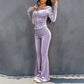 ✨ Women's Velvet Zip-Up Hoodie & Flared Pants Set – Luxe Comfort Meets Effortless Style