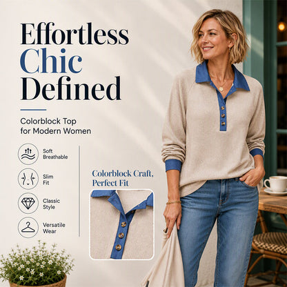 👖 LIMITED-TIME 50% OFF! ✨ Women's Contrast Denim Collar Knit Top