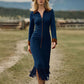 ⏰Last Day Sale 50% Off💃Women's Long Sleeve Tassel Hem Midi Dress