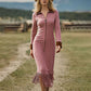 ⏰Last Day Sale 50% Off💃Women's Long Sleeve Tassel Hem Midi Dress