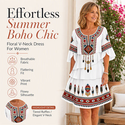 ⏰Last Day Sale 50% Off💃Women's Vintage Ethnic Print Tiered Dress