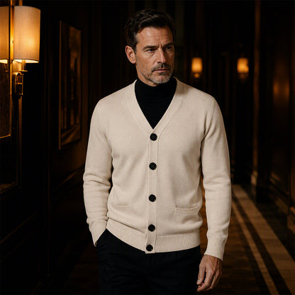 ✨ Timeless Comfort | Men's Classic V-Neck Knit Cardigan