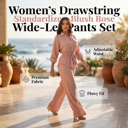 ⏰Last Day Sale 50% Off💃Women's Drawstring Shirt & Wide-Leg Pants Set