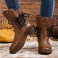 🍂 Timeless Everyday Style | Women's Distressed Lace-Up Mid-Calf Boots