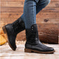 🍂 Timeless Everyday Style | Women's Distressed Lace-Up Mid-Calf Boots