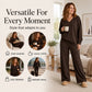 ✨ Effortless Comfort | Women's V-Neck Off-Shoulder Top & Wide-Leg Pants 2-Piece Set