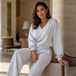 ✨ Effortless Comfort | Women's V-Neck Off-Shoulder Top & Wide-Leg Pants 2-Piece Set