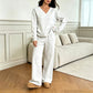 ✨ Effortless Comfort | Women's V-Neck Off-Shoulder Top & Wide-Leg Pants 2-Piece Set