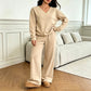 ✨ Effortless Comfort | Women's V-Neck Off-Shoulder Top & Wide-Leg Pants 2-Piece Set