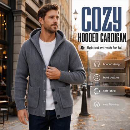 ☁️ Cozy Everyday Comfort | Men's Hooded Textured-Knit Button Cardigan