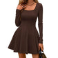 ✨ Flattering Elegance | Women's Square-Neck Long-Sleeve A-Line Mini Dress