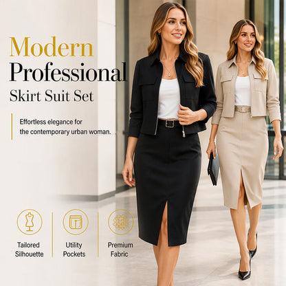 ✨ Elevated Elegance | Women's Tailored Cropped Jacket & Slit Skirt 2-Piece Set