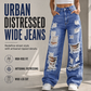 ✨ Flattering Denim Style | Women's High-Rise Distressed Wide-Leg Jeans