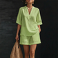 ☀️ Lightweight Comfort | Women's V-Neck Top & Wide-Leg Shorts 2-Piece Set
