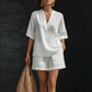 ☀️ Lightweight Comfort | Women's V-Neck Top & Wide-Leg Shorts 2-Piece Set