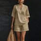☀️ Lightweight Comfort | Women's V-Neck Top & Wide-Leg Shorts 2-Piece Set